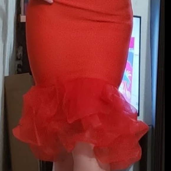Strapless dress red / coral size M - Picture 3 of 5